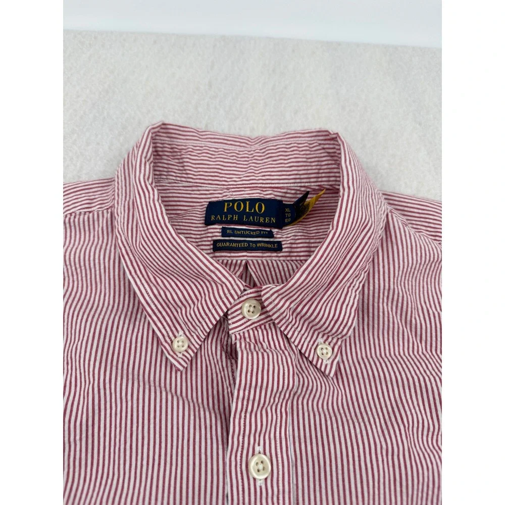 Polo Ralph Lauren Mens XL Untucked Fit Short Sleeve Button Down Red Striped